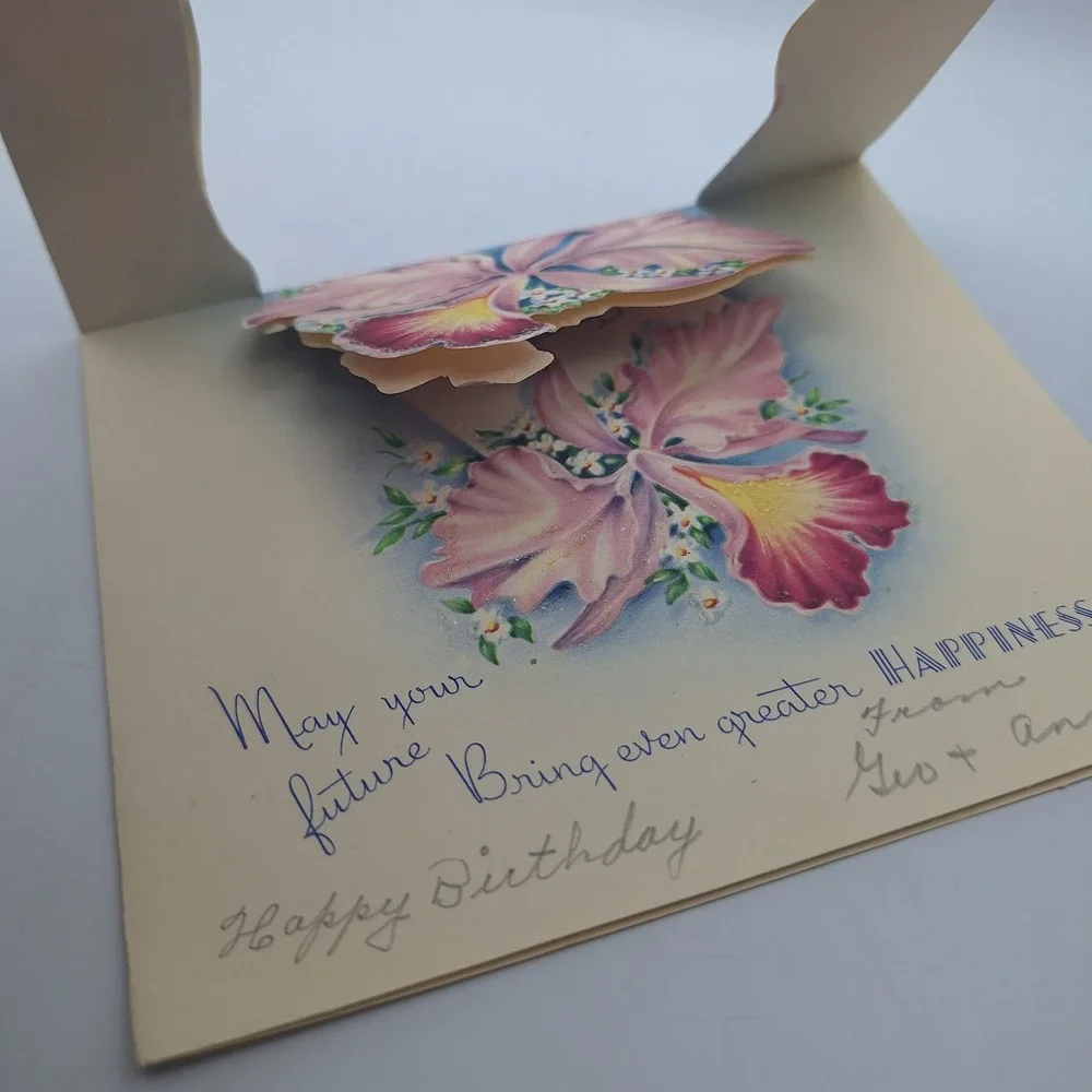 Vintage Congratulations Pop Up‎ Card 3D Flowers Bow Ribbon Design